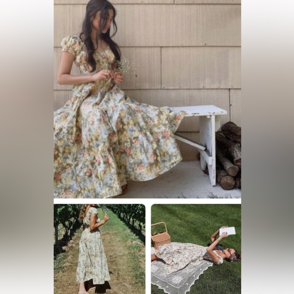 New! DANIELLE BERNSTEIN 3X Floral smocked Midi Dress in Multicolor Pastels. - Picture 3 of 12